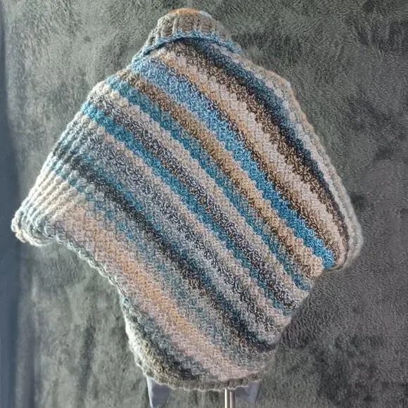 Blue and Tan Hand Crocheted Cacoon
